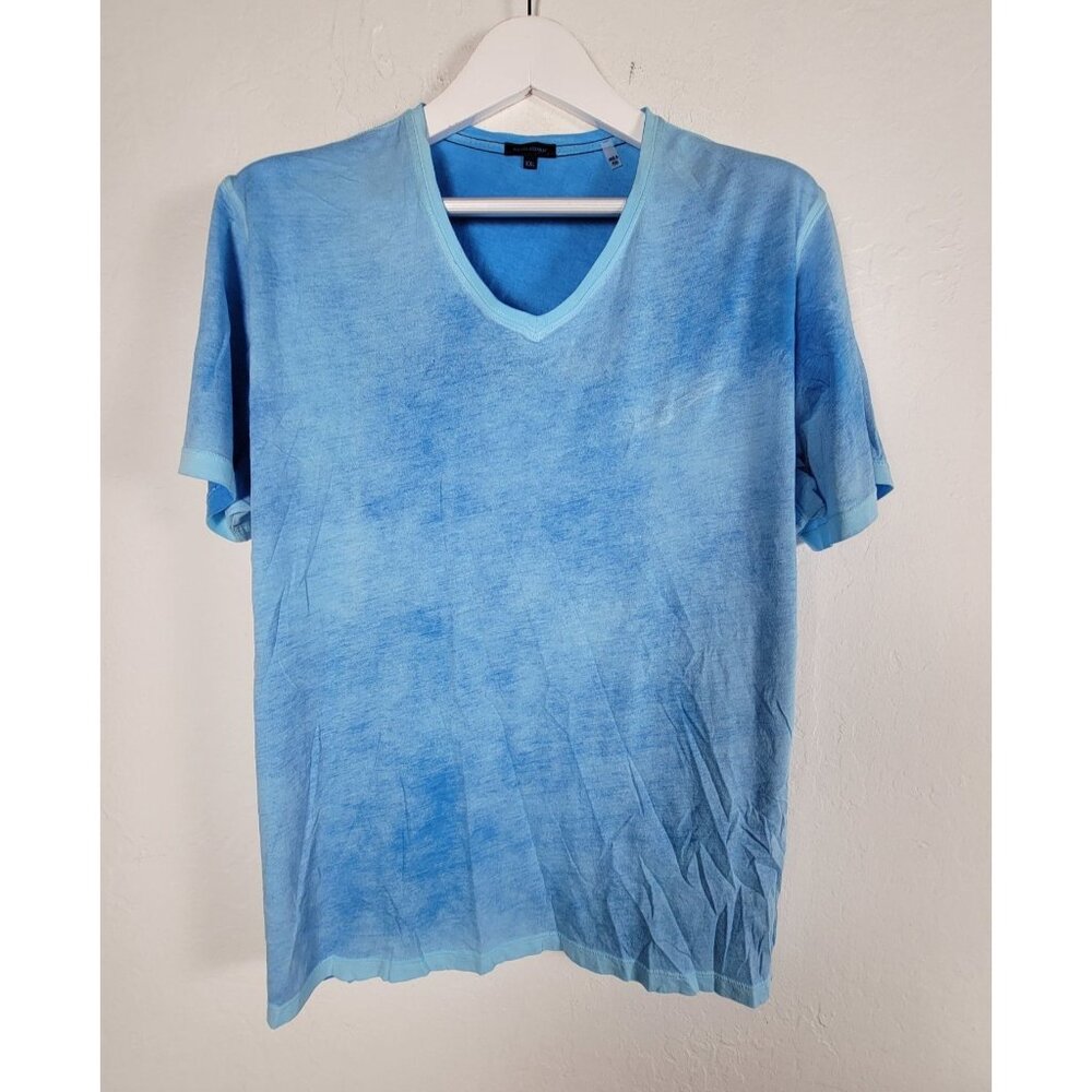 Patrick Assaraf Mens V-Neck Short Sleeve T-Shirt XXL Tie-Dye Blue Pima Cotton